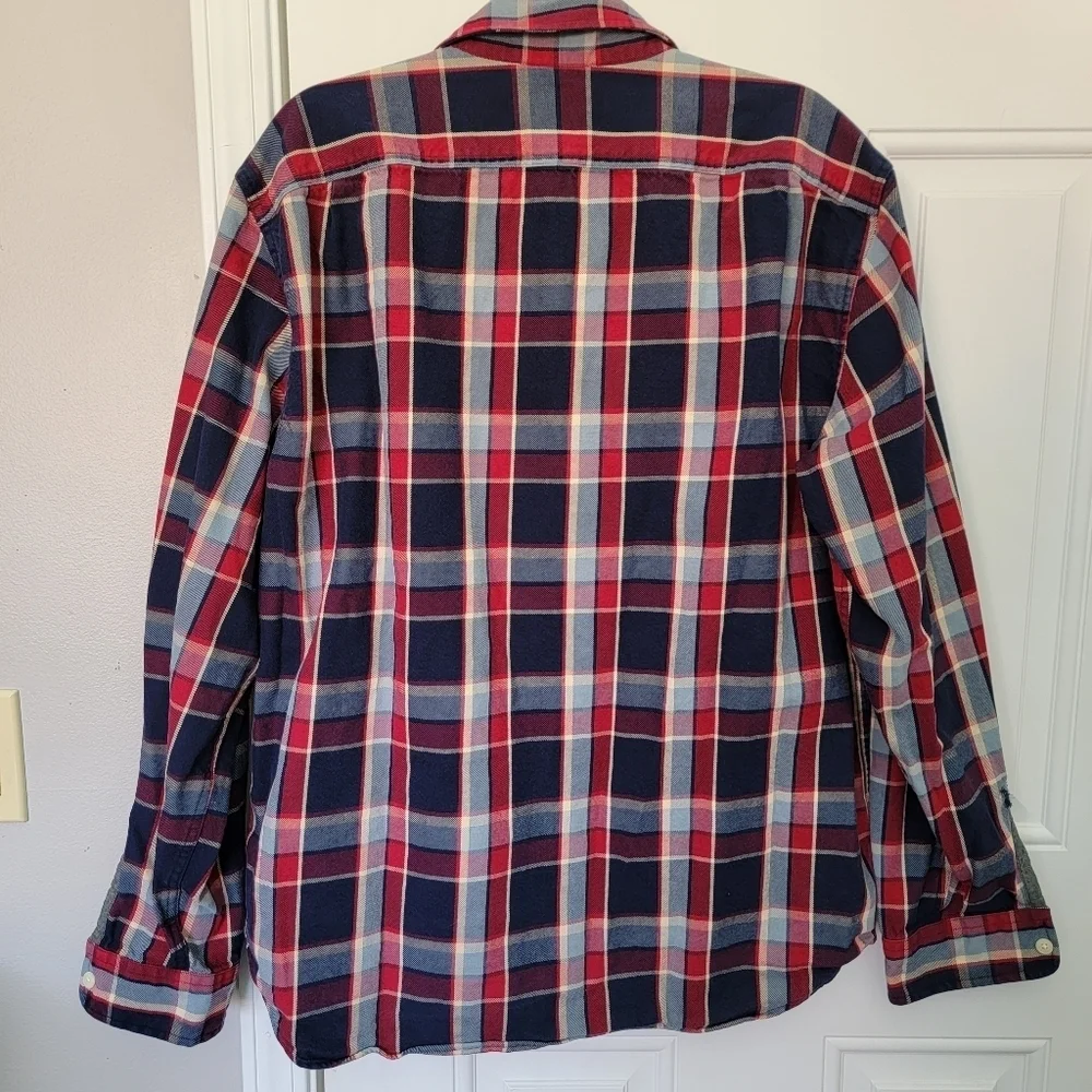J Crew Heavyweight Flannel Red Blue Plaid Long Sleeve Button Down Outdoor XL